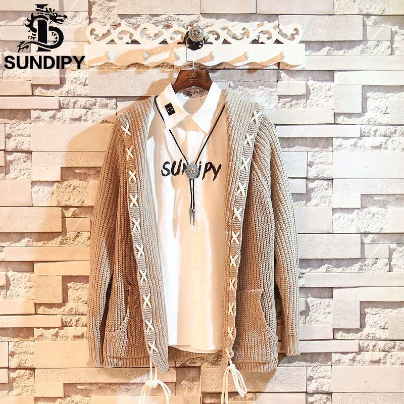 男士秋装上衣服冬季连帽外套潮流个性针织开衫日系毛线衣INS港风