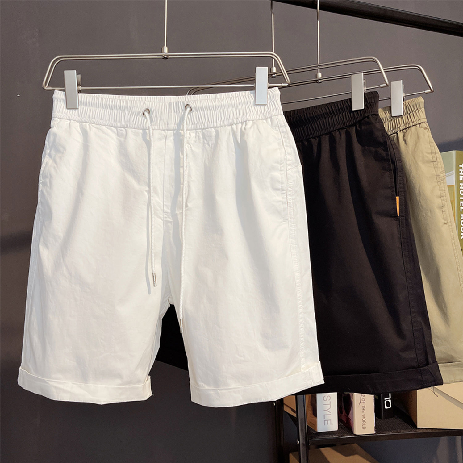 薄款夏季宽松工装短裤外穿男士潮流INS直筒白色运动休闲5五分裤子