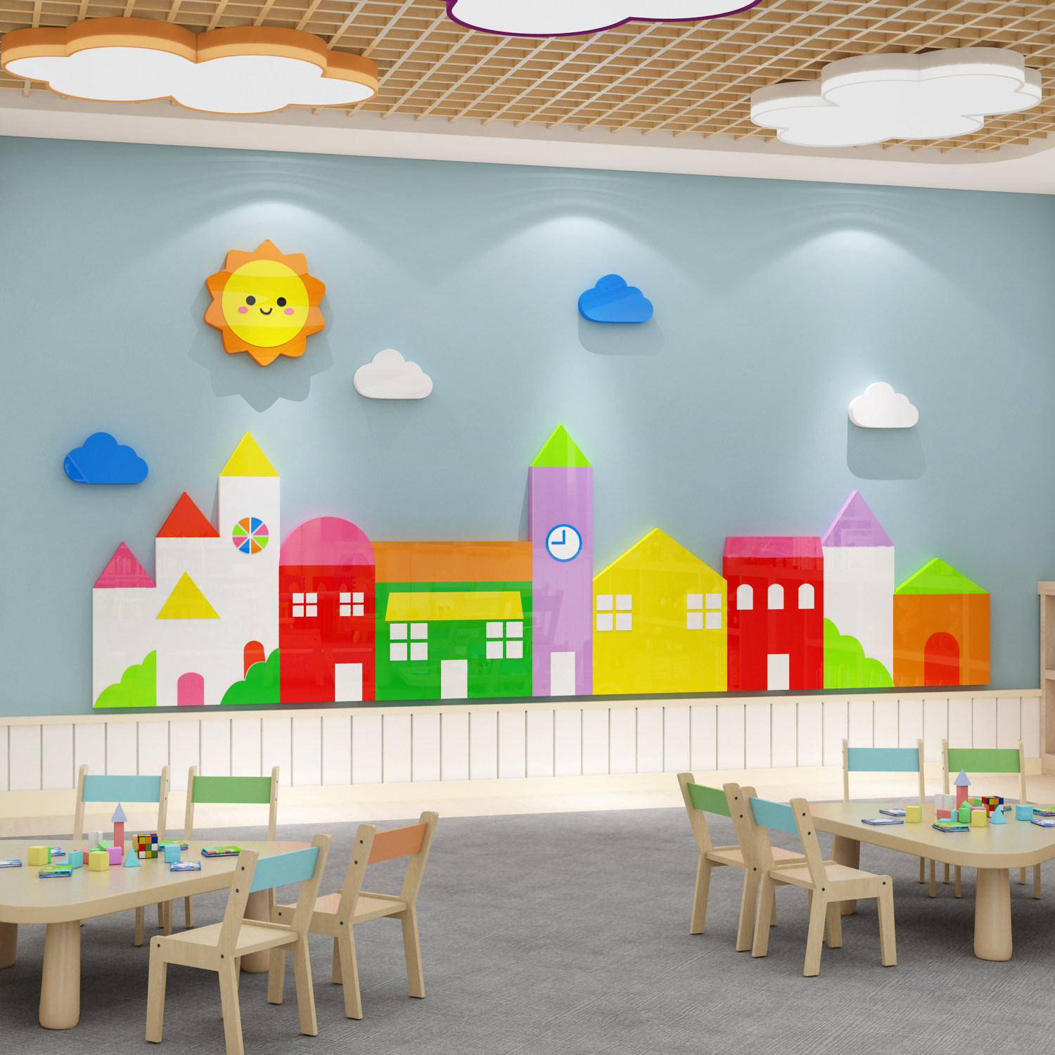 幼儿园墙面装饰环境材料布置文化托管班画教室墙贴