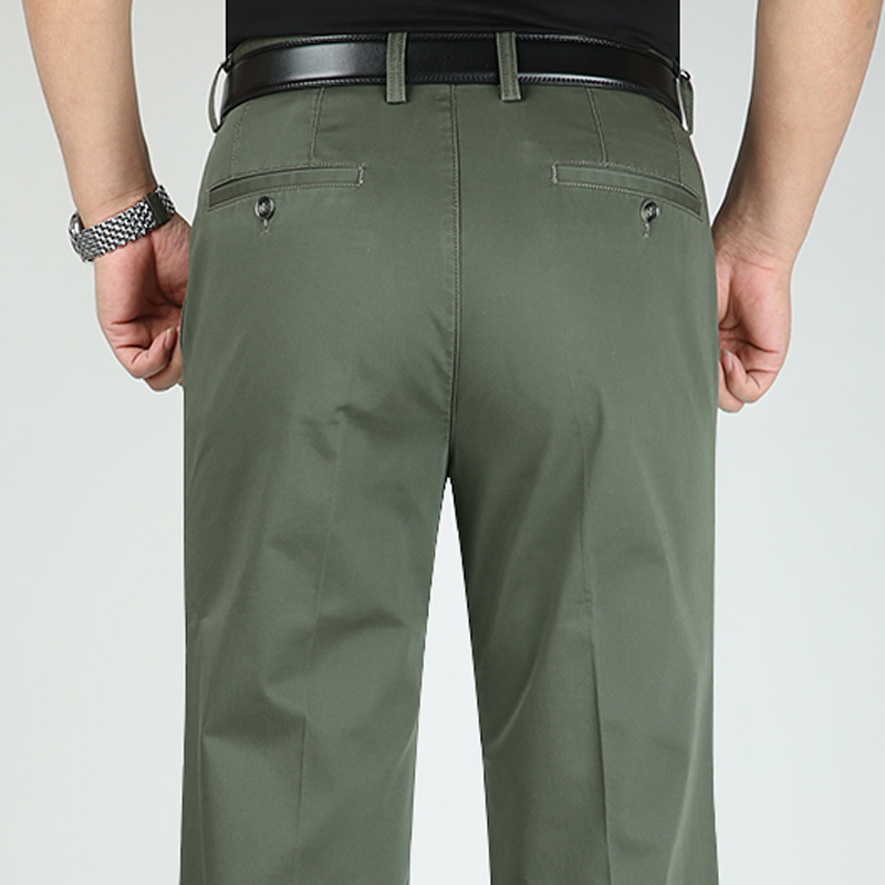 品牌正品中老年男士纯棉休闲裤男军绿色宽松高腰爸爸裤子夏季薄款