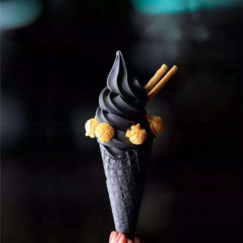 脆筒甜筒中号花边竹炭商用黑色冰淇淋壳蛋筒脆皮商用冰淇淋