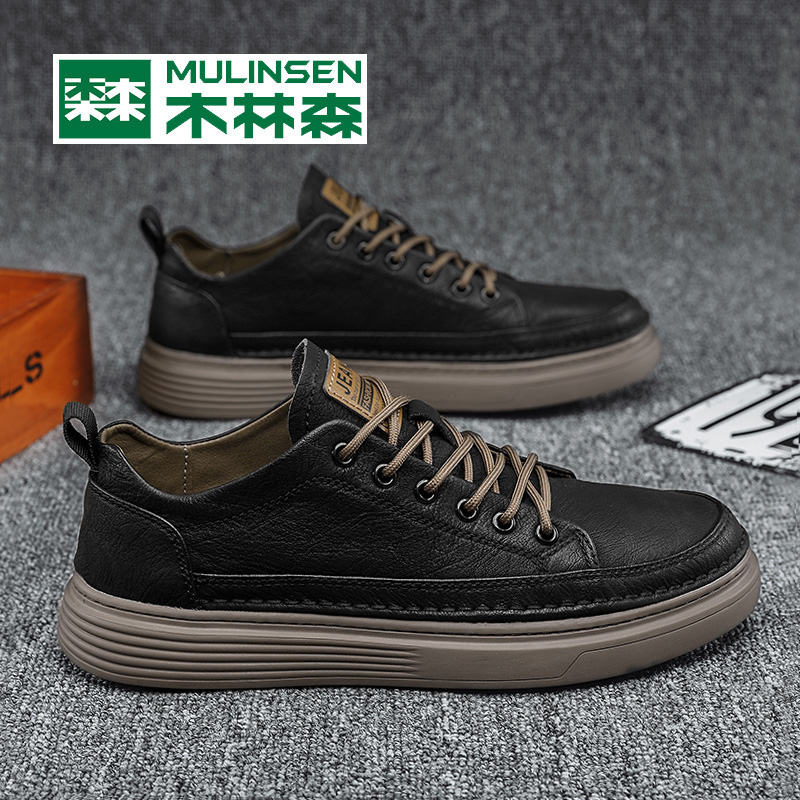 木林森男鞋板鞋2022新款夏季透气男士休闲鞋布鞋英伦皮鞋软底春季