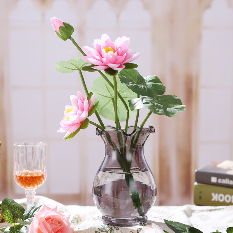 欧式波浪口创意荷叶边玻璃花瓶 透明彩色客厅百合插花瓶装饰摆件
