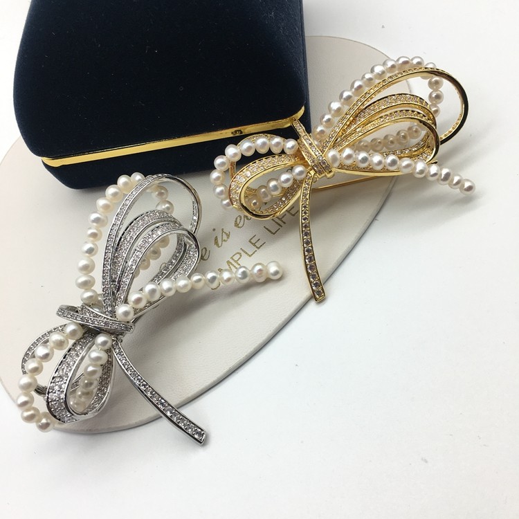 小红大美胸针蝴蝶结珍珠淡水编织手工推荐主推胸饰