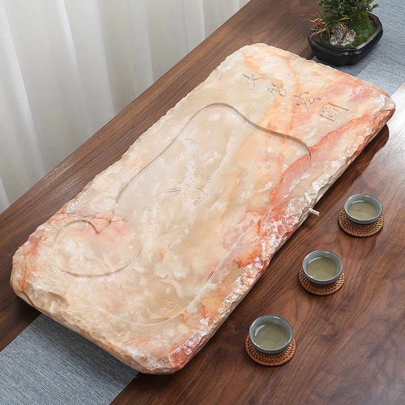 玉石纹理茶盘石头家用茶台简约排水客厅茶海茶盘