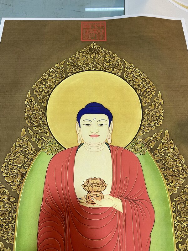 清代丁观鹏阿弥陀佛佛像本高清微复制装饰画挂轴装裱国画
