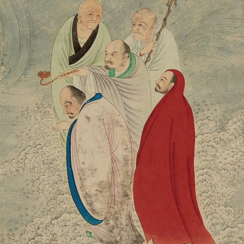 佚名罗汉渡海海图黄宾虹鉴藏工笔佛教人物卷轴国画