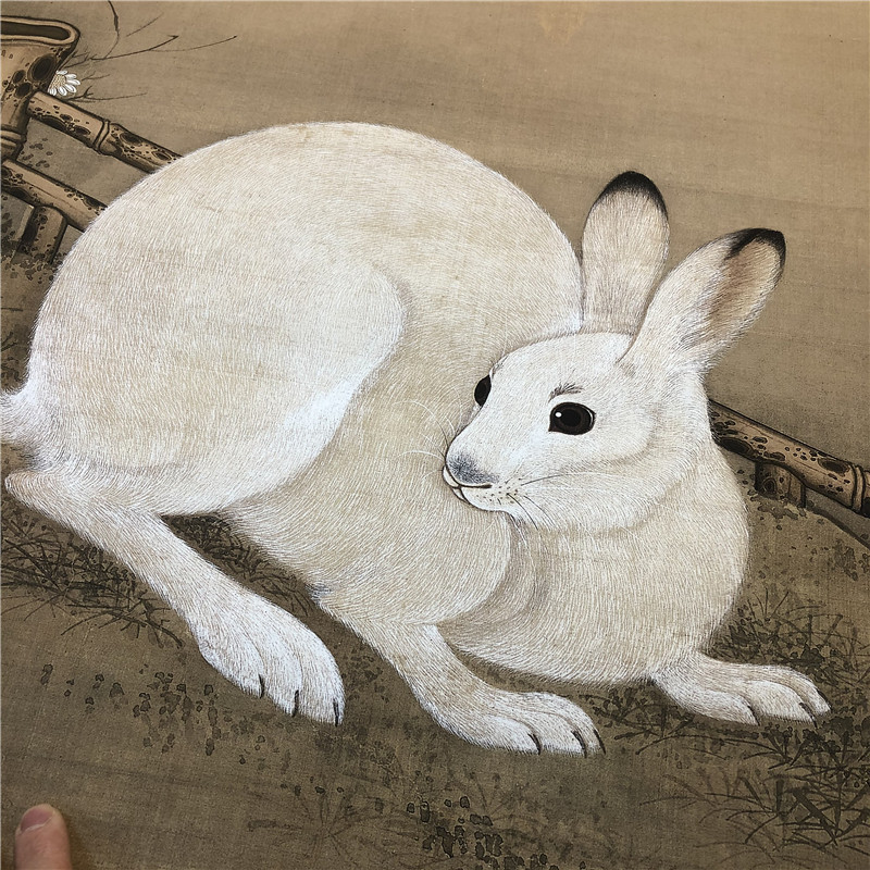 冷枚梧桐双兔工笔古画复制真迹高清国画画画国画