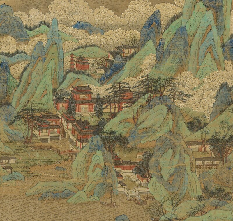北宋名家复制微喷装饰画横幅山水青绿古代赵千里国画