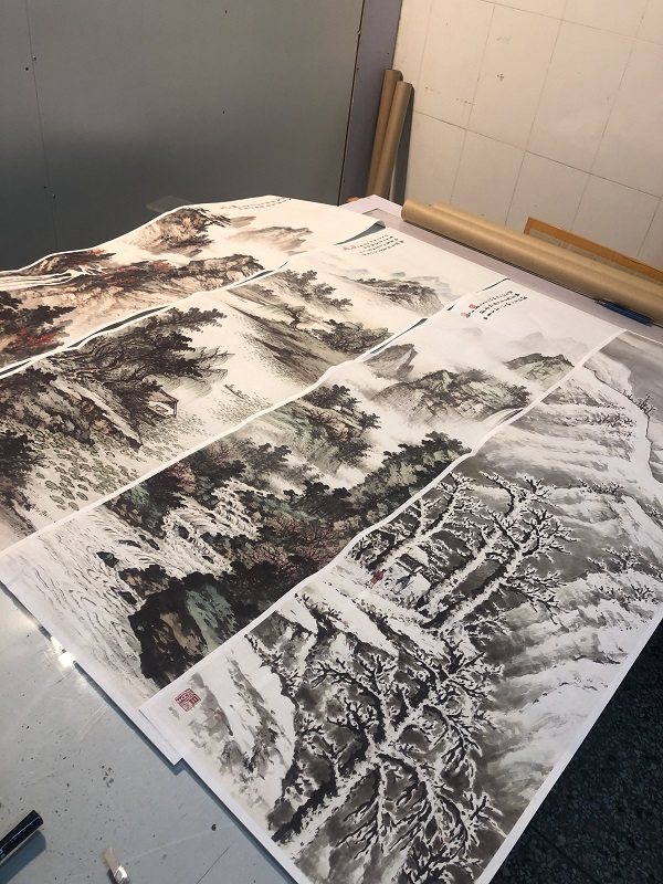 近现代黄君璧 春夏秋冬四条屏 真迹微喷复制国画山水画四联装饰画