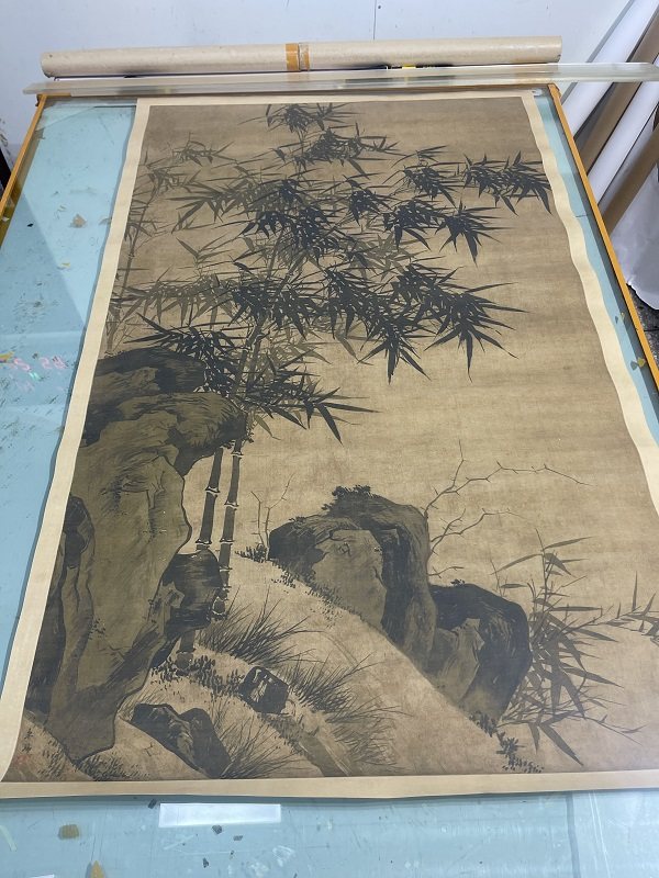 明朱端竹石墨竹图微复制临摹学习画稿仿古国画国画