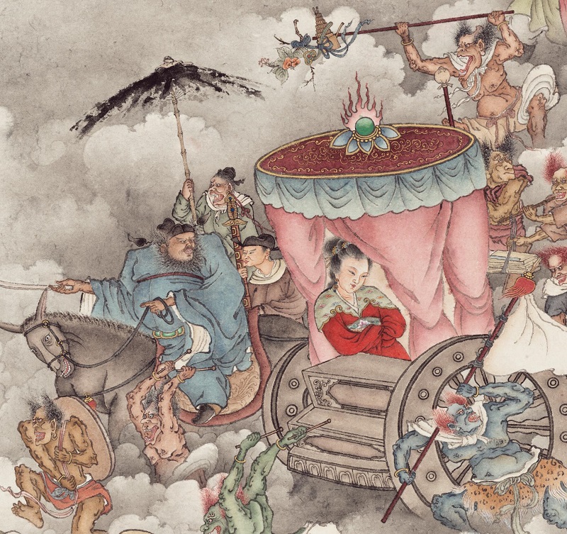 夏荆山钟馗嫁妹图高清微古代国画复制品工笔道教国画