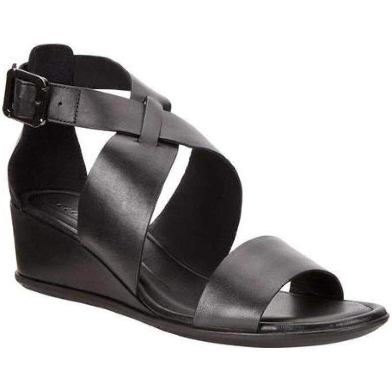 ecco爱步凉鞋黑色罗马中跟坡跟露趾休闲皮质时装凉鞋