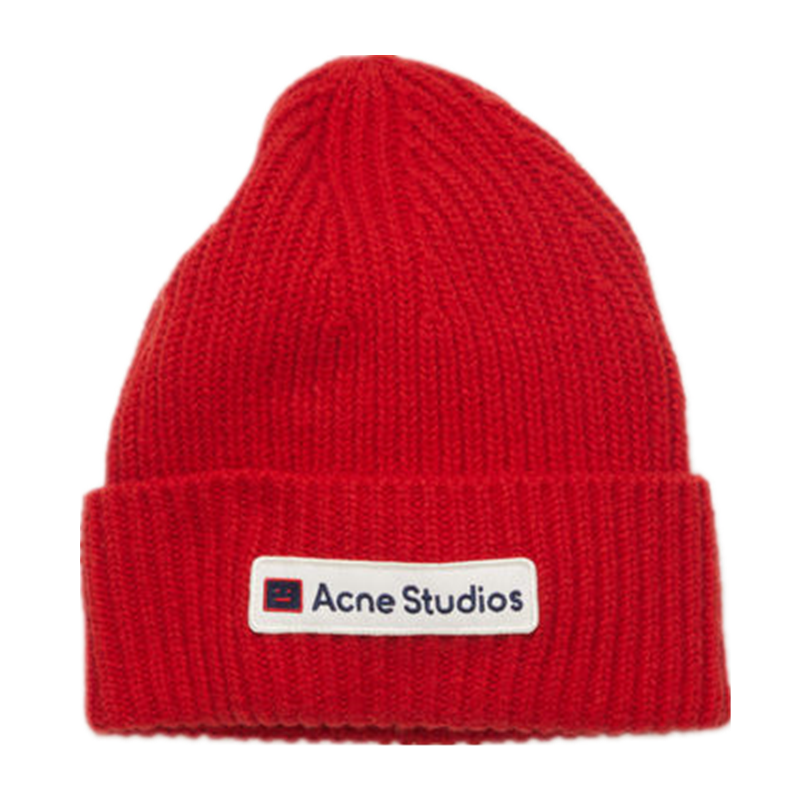 acnestudios男女毛线包头挽边logopatch红色羊毛帽子