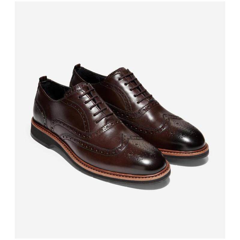 colehaan可汗布洛克棕色皮鞋系带时尚低帮正品单鞋