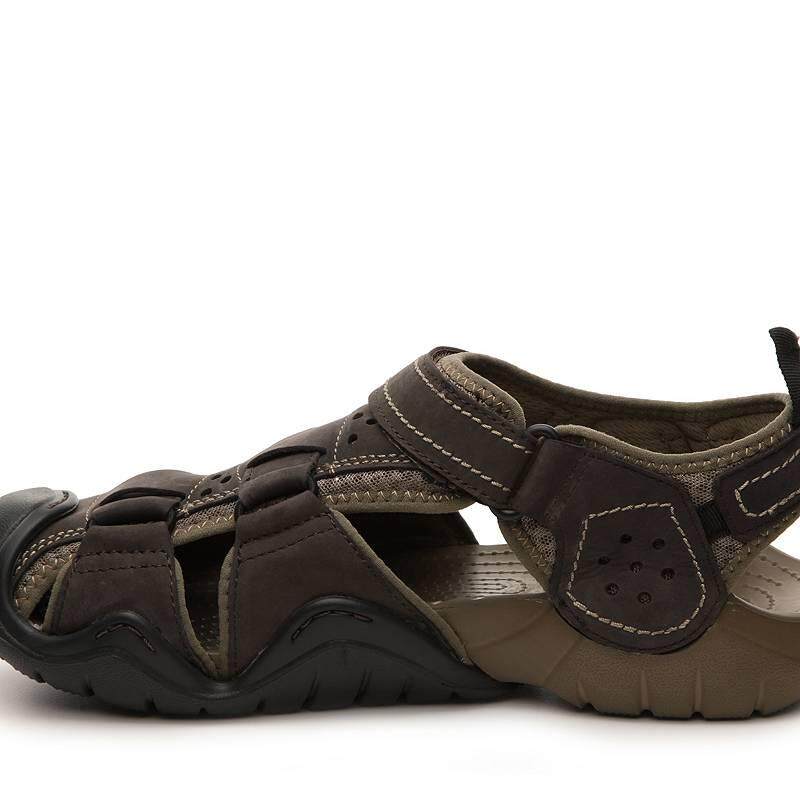 crocs卡洛驰男凉鞋渔夫款包头透气皮质休闲魔术贴春夏包邮334514