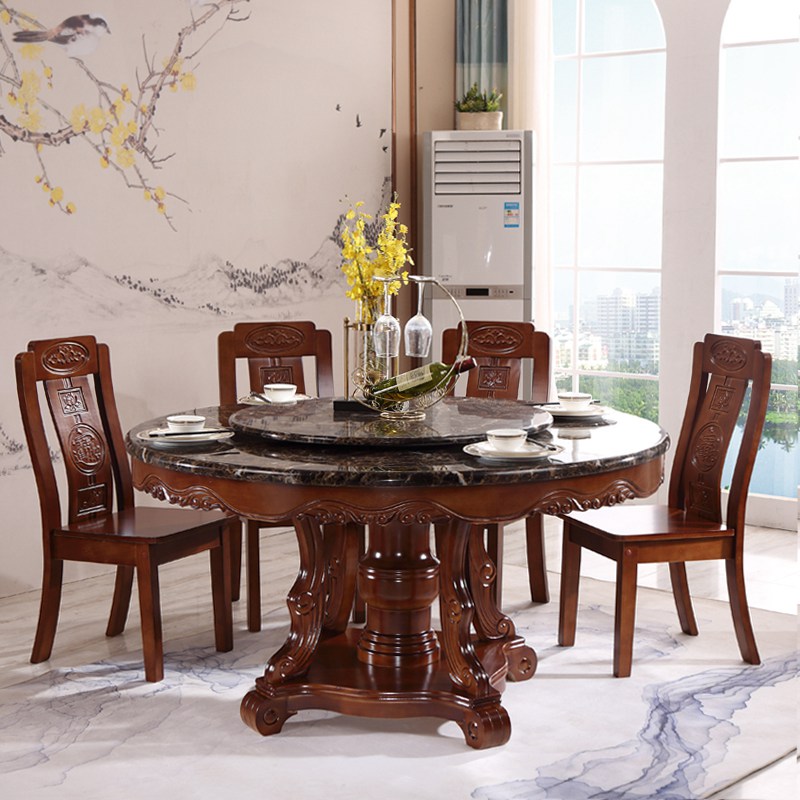 大理石圆桌桌子饭桌餐厅中式高级大圆圆形实木餐桌