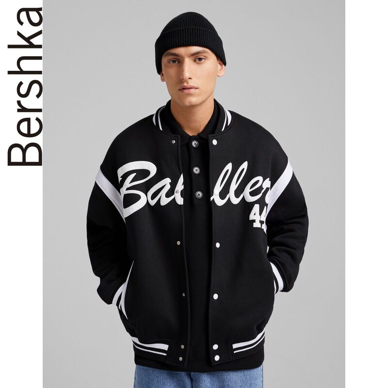 Bershka 男21新款外套潮流细线学院风印花飞行员夹克 03878512800