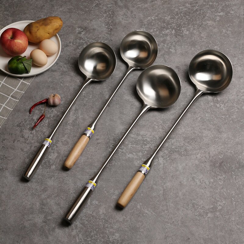 不锈钢炒菜勺子厨师炒勺锅勺家用粥勺打菜勺商用长柄勺子厨房大勺