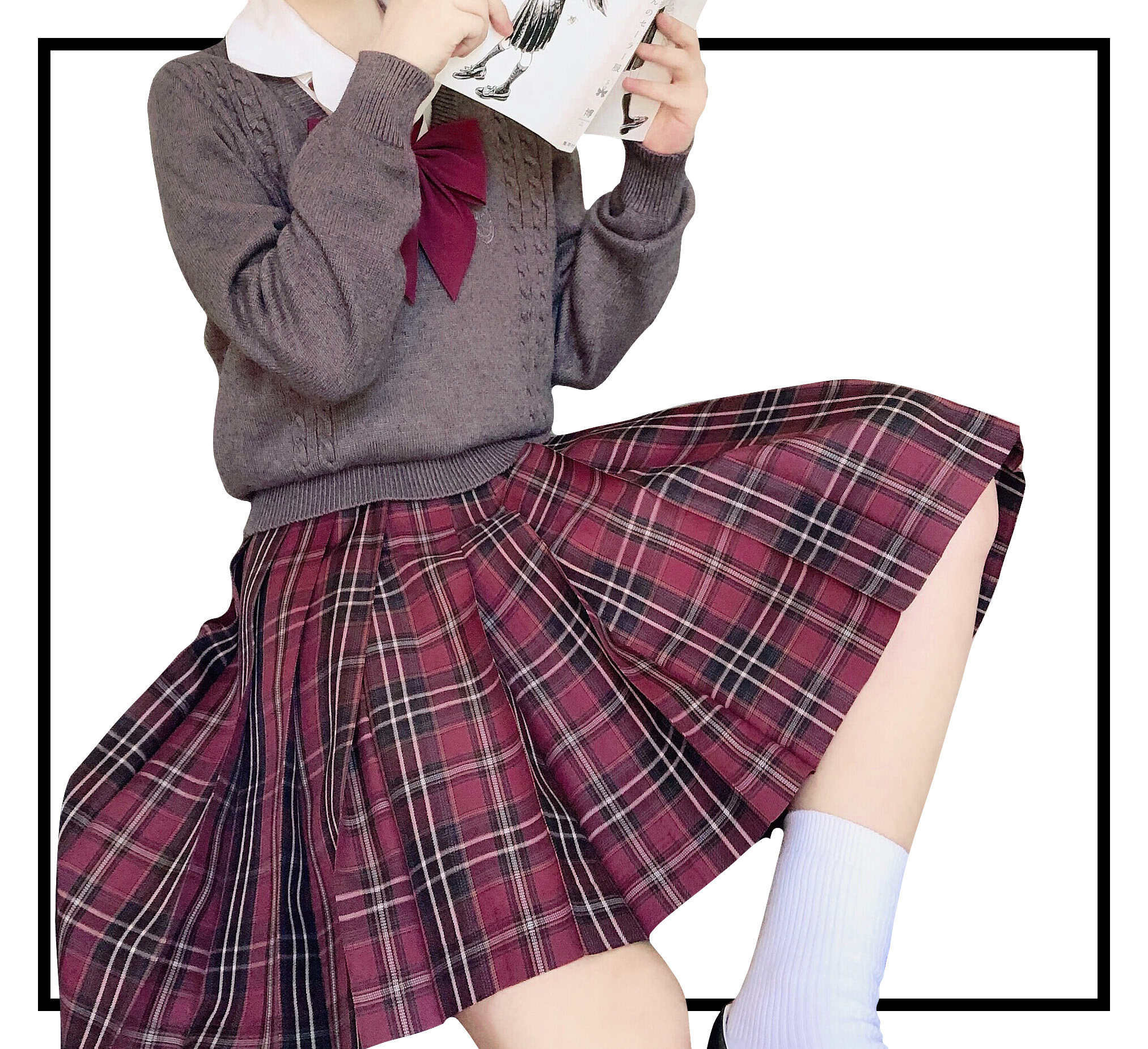 格裙百褶正统日本暗红色jkzoo赤岛校供原创jk