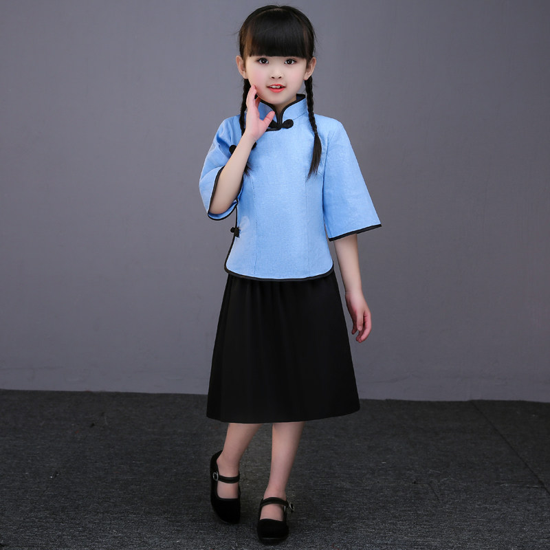 国风民国复古女装儿童学生装棉麻中国女童经典儿童演出服