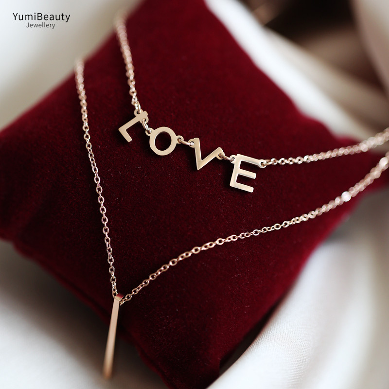 一眼金项链锁骨字母love项链玫瑰18k钢镀链钛项链