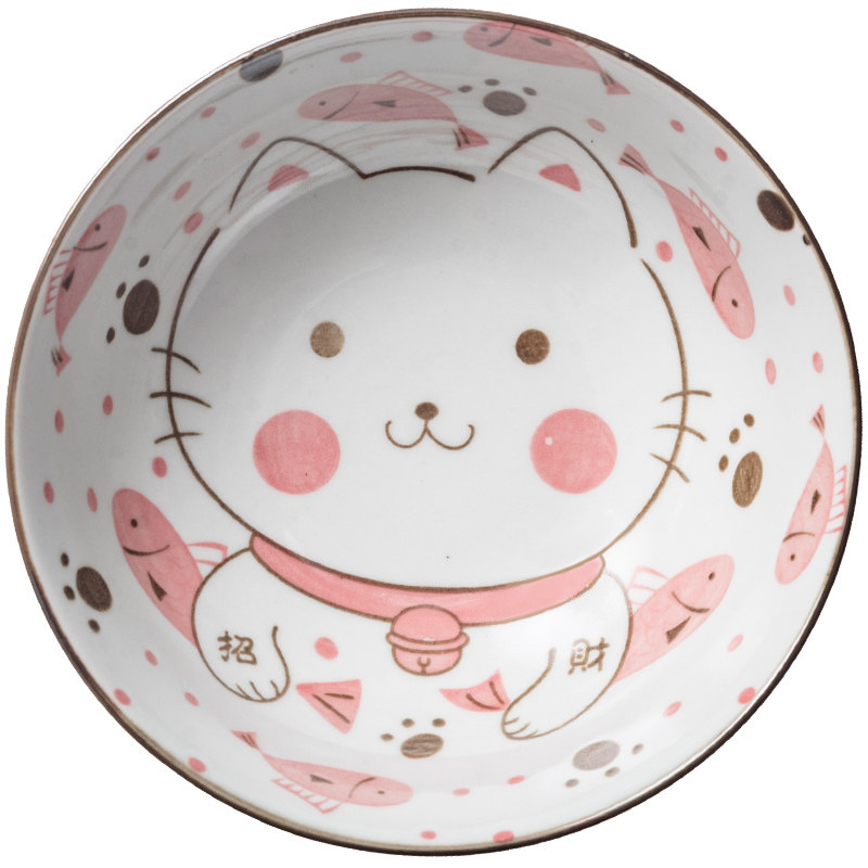 招财猫陶瓷日式卡通饭碗盘子餐具碗碟套装家用可爱面碗2/4人碗