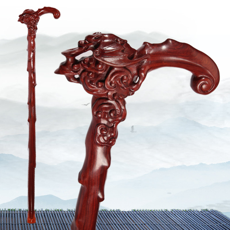 拐杖高档木雕红木实木老人手杖眼前檀木助行木雕
