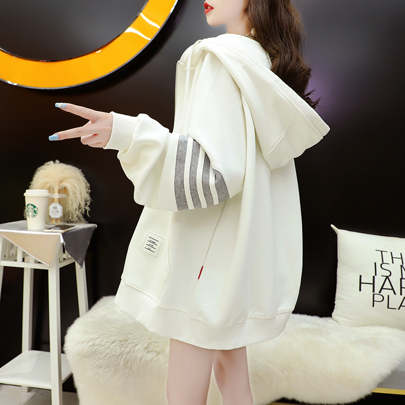 春季连帽卫衣开衫外套女2022新款宽松休闲百搭慵懒风加绒加厚上衣
