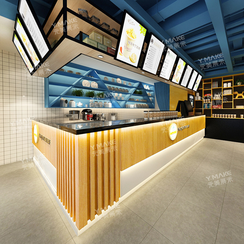 吧台奶茶茶店转角收银台咖啡厅大理石前台水吧一体收银台