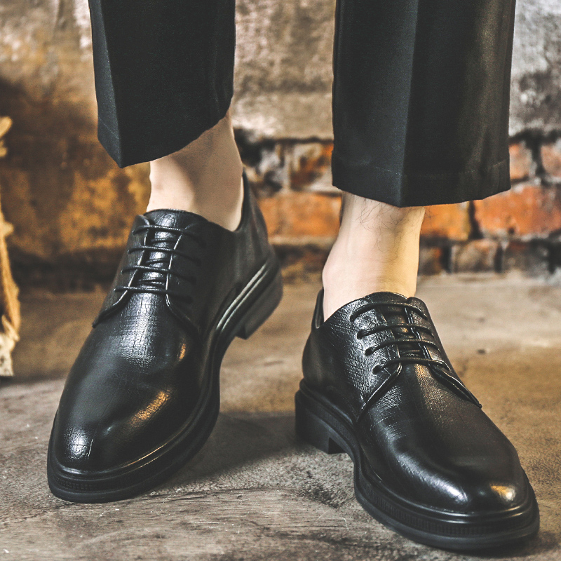 休闲皮鞋男商务正装黑色新郎婚鞋子男士春秋薄款透气英伦潮流男鞋