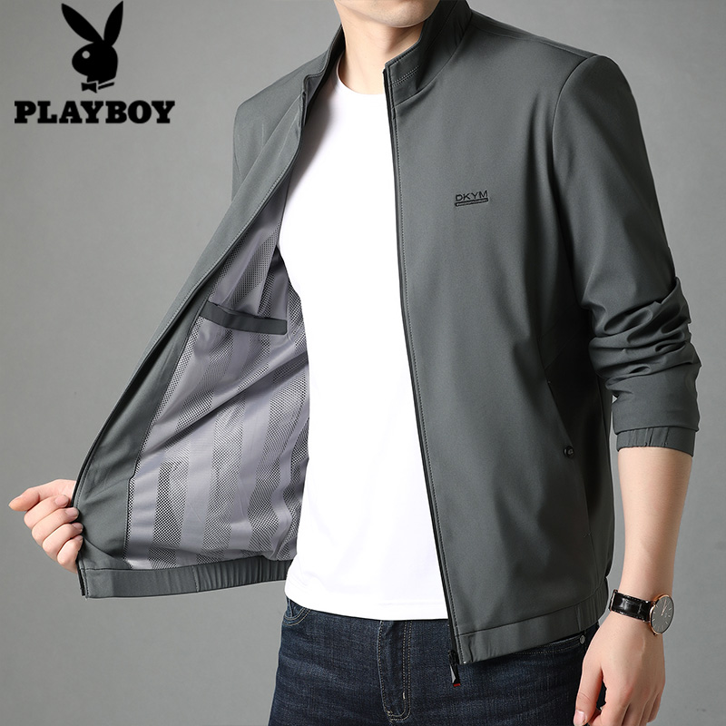 花花公子男士外套2021春季立领夹克春秋商务休闲时尚稳重男装上衣