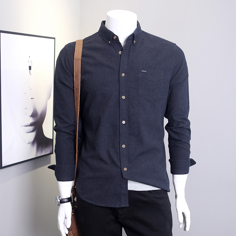 格慕施衬衫男士长袖纯棉休闲宽松大码衬衣服青年寸春季磨毛外套男