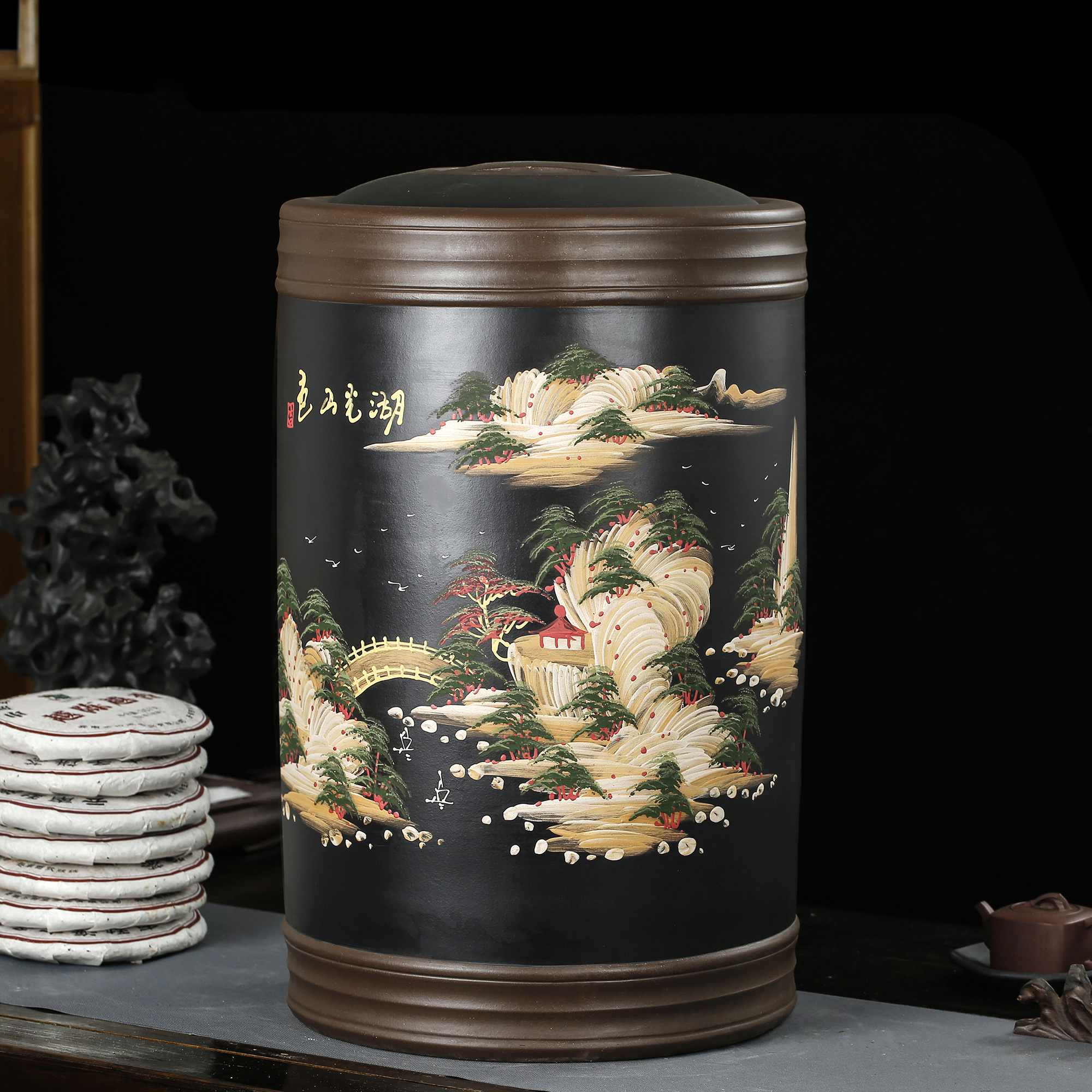 紫砂特大密封陶瓷国风中国复古茶缸茶罐茶叶罐茶叶罐