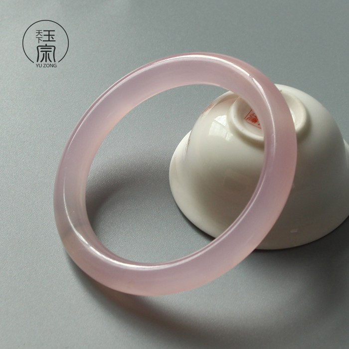 玛瑙手镯天然巴西粉玉圆条女士玉镯镯子清新手镯