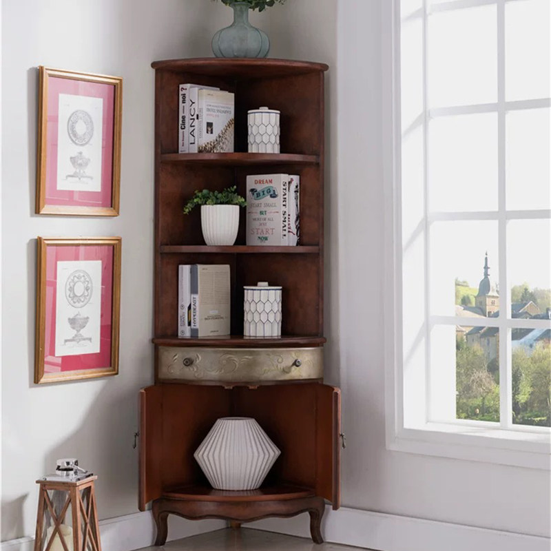 复古墙角柜美式三角柜实木墙边柜拐角酒柜转角立柜角落柜展示柜