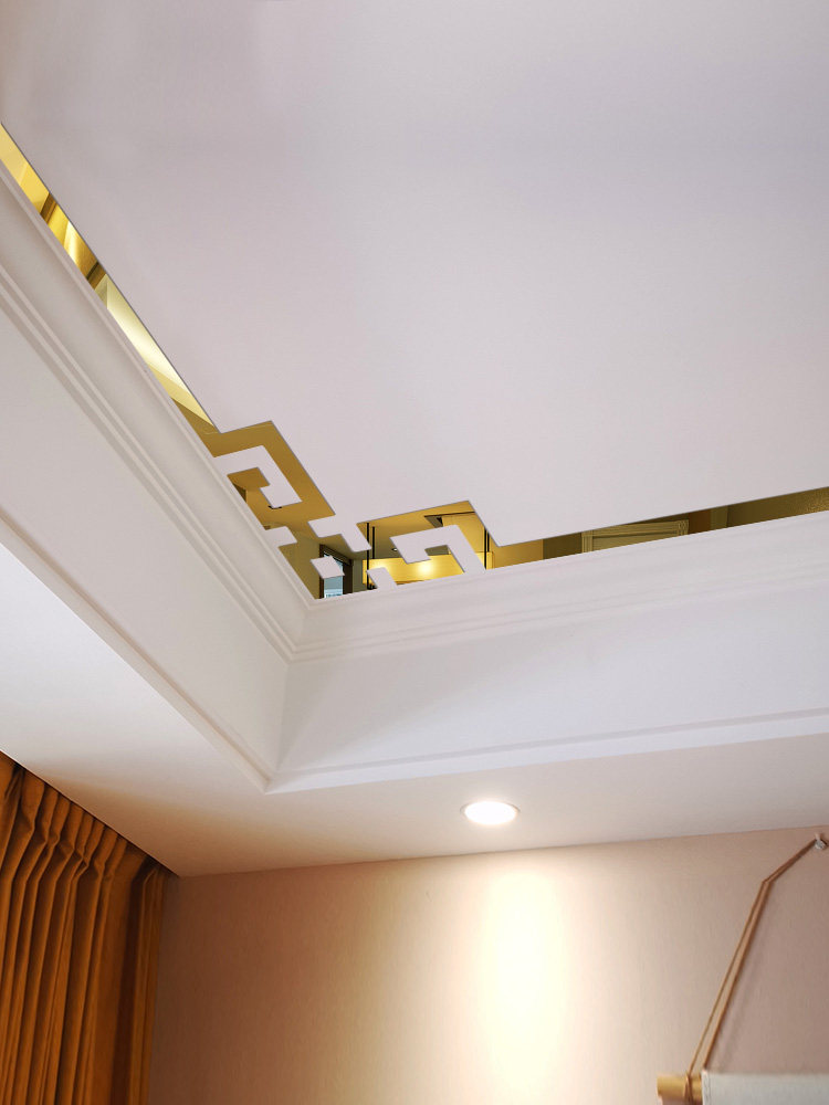 天花板墙角中式对角花边客厅吊顶电视背景边框软装墙贴