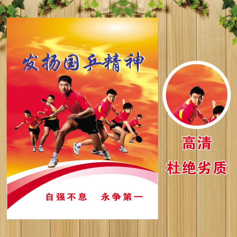 乒乓球室标语运动员精神体育运动简介挂图宣传画体育场馆贴纸软装墙贴