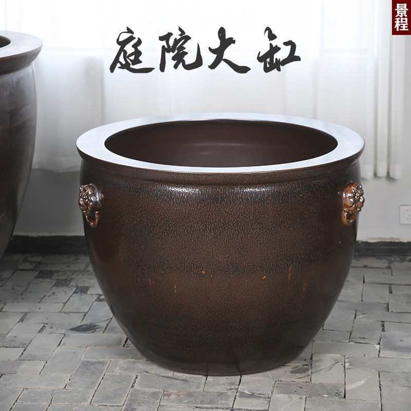水缸景德镇仿古缸带狮耳陶瓷鱼缸老式大缸荷花桌面缸