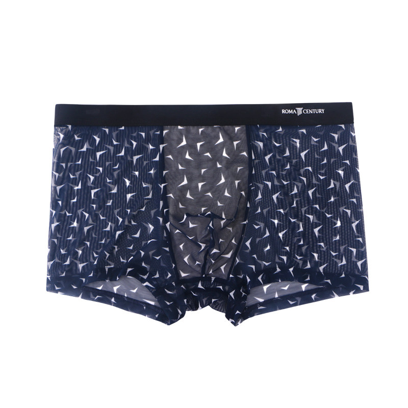 3条99罗马世纪内裤男透明超薄冰丝平角裤透气中腰四角性感网纱夏