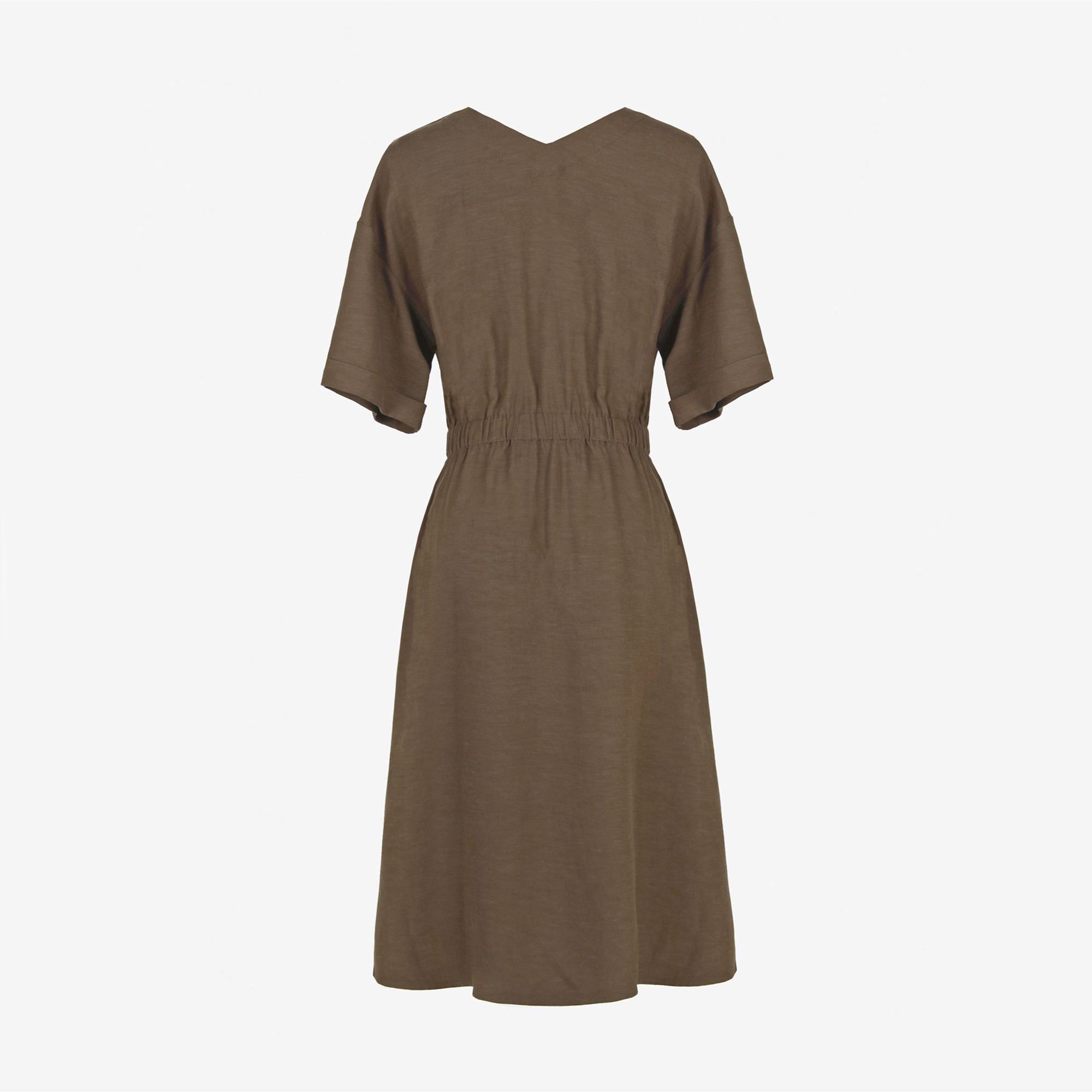 兰玫玫瑰客供丝麻混纺蝙蝠连衣裙落肩弹力收腰连衣裙