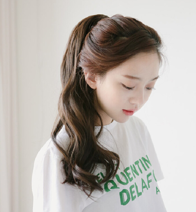 假发女马尾绑带式梨花卷马尾逼真长卷发假马尾真发时尚大波浪马尾