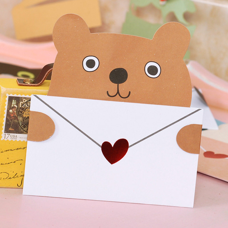 爱心卡通贺卡烫金萌动物狗猫感谢老师邀请生日祝福万用卡片礼物