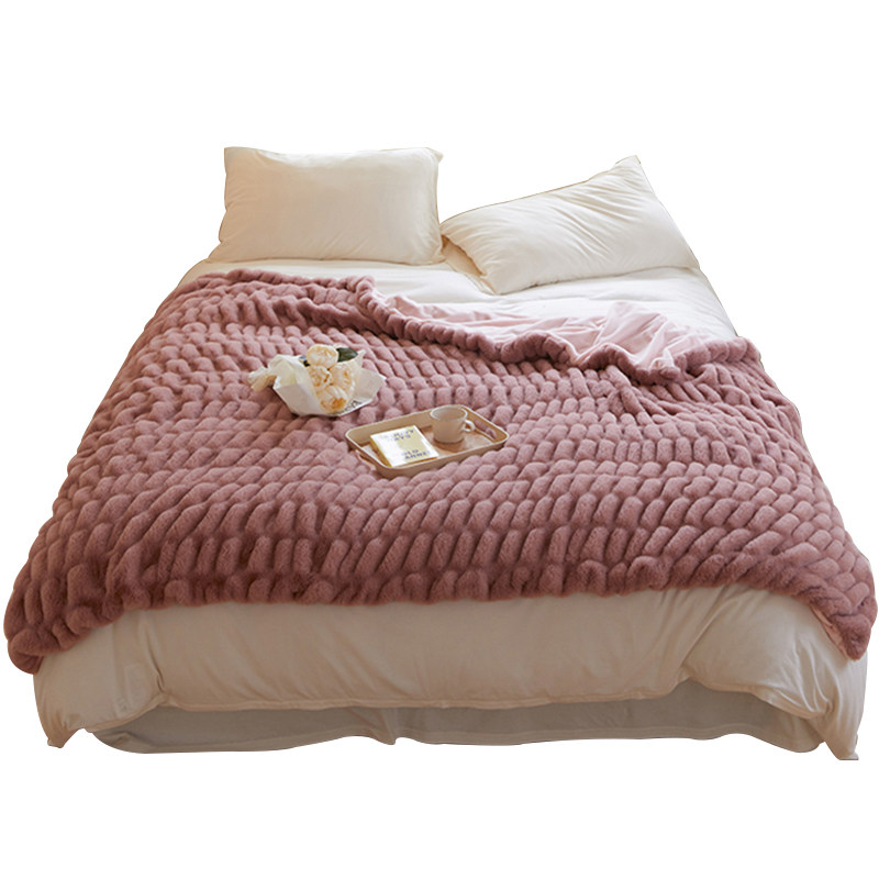 轻奢泡泡兔毛毯ins毯子保暖休闲毯床尾盖毯披肩休闲毯