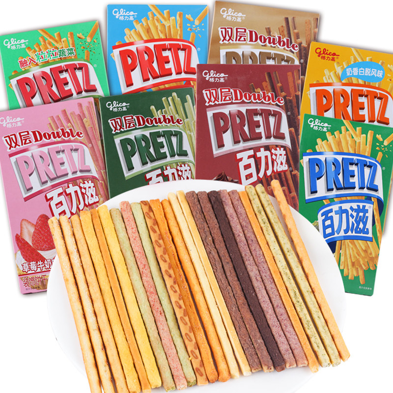 买8盒多省包邮 格力高百醇百奇百力滋注心饼干棒微辣虾味抹茶零食