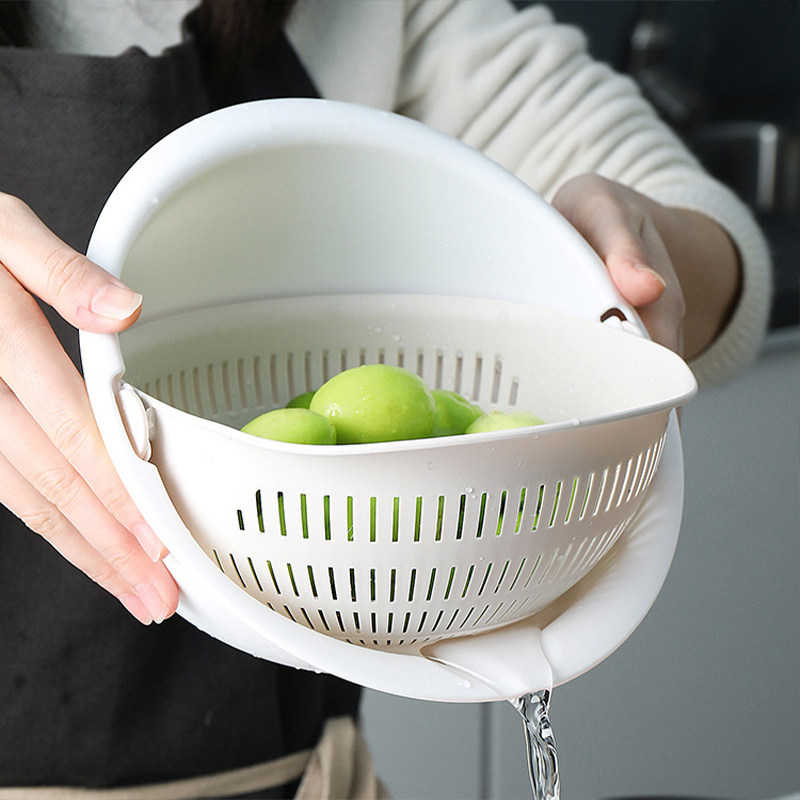 厨房双层沥水篮带盖淘米神器多功能旋转加厚洗菜果盆