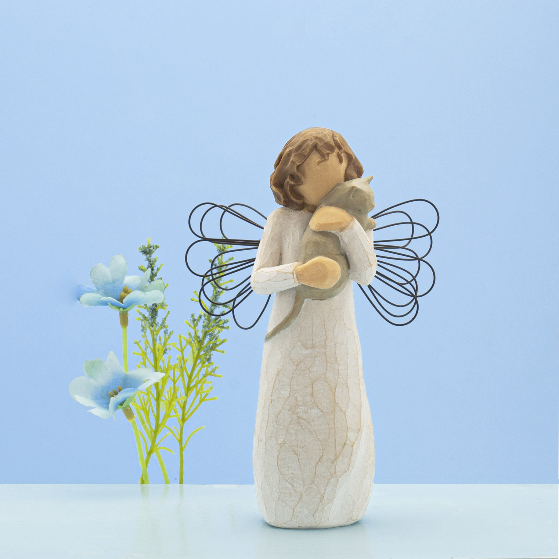 礼物美国willowtree抱猫小天使雕塑善良女孩养猫摆件