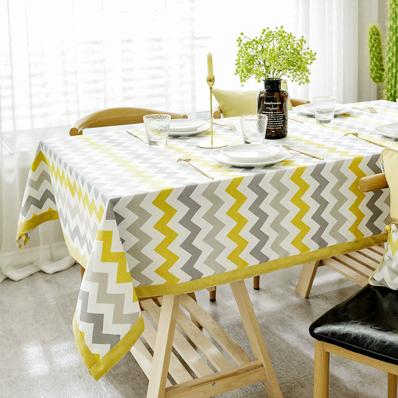 ins北欧风条纹桌布黄色几何图案棉麻小清新长方形茶几餐桌布艺 - 灵感