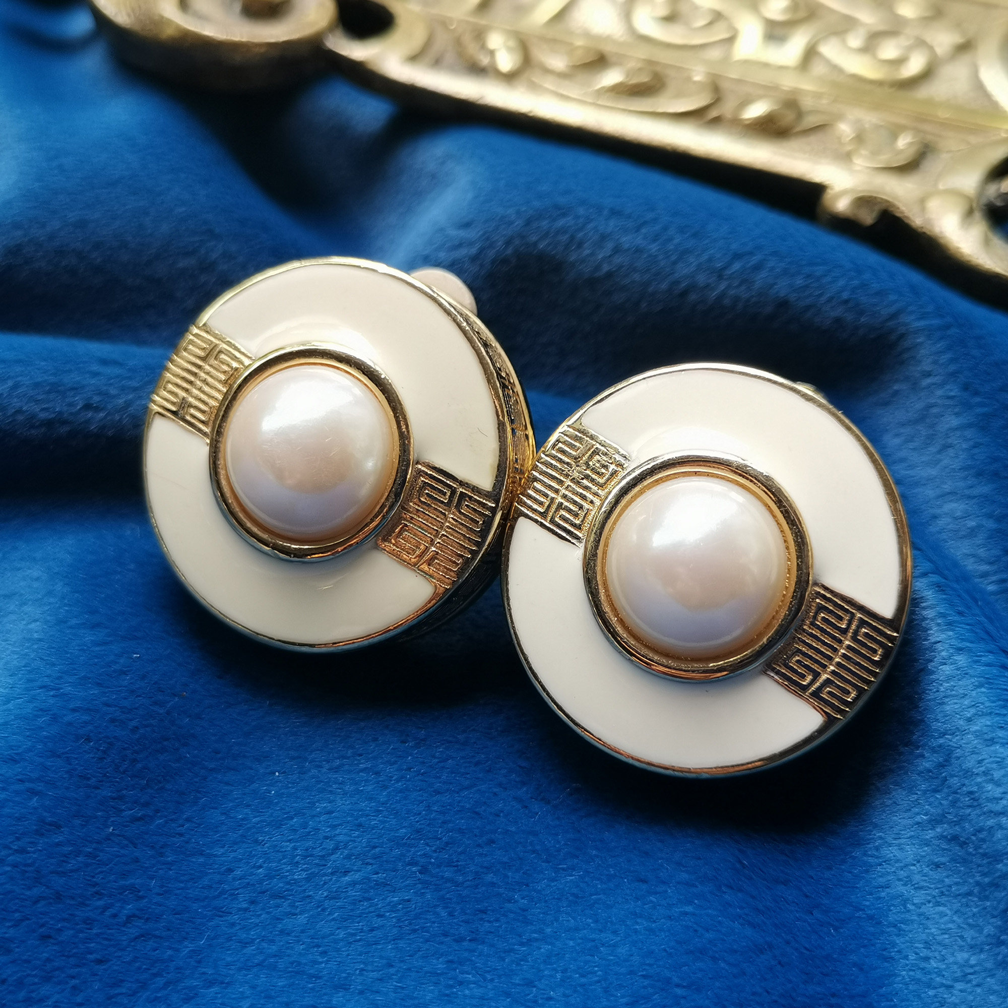 唐顿限定珍珠珐琅白珐琅特别臻品首饰古董大牌耳夹