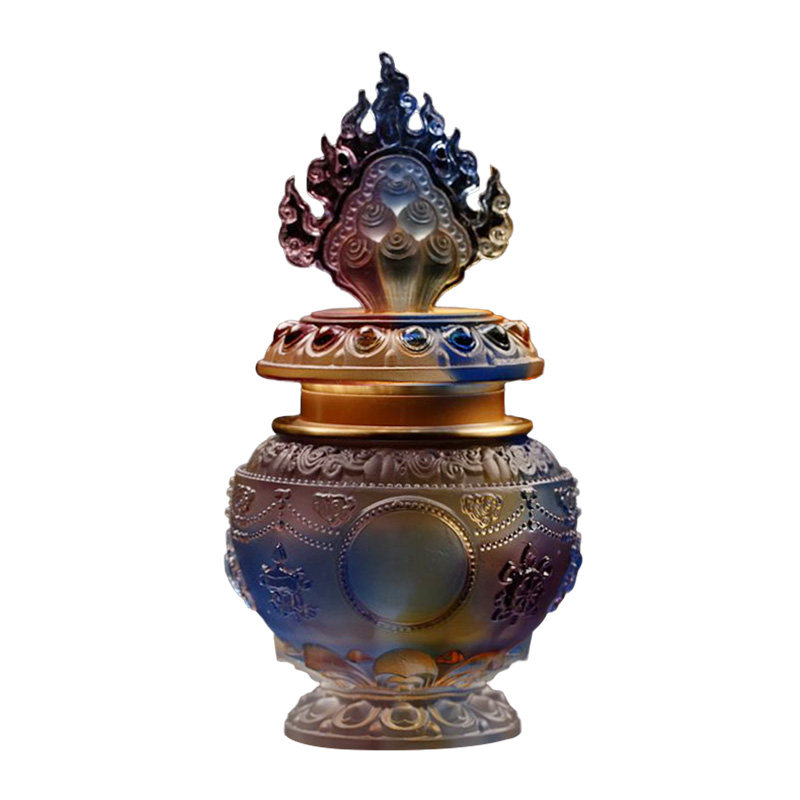 藏传佛堂法器供品摆件摩尼宝财神宝瓶供具八吉祥七彩琉璃宝瓶包邮